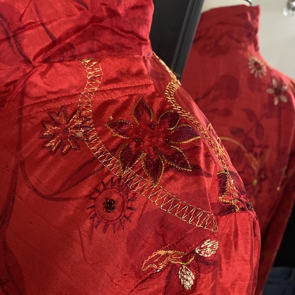 VNTG 100% SILK APPLIQUÉ EMBROIDERED LIGHTWEIGHT JACKET GOLD STITCHING HAND MADE - Picture 10 of 16